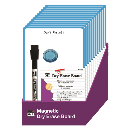 CHARLES LEONARD Magnetic Mini Dry Erase Boards, 6.25x9, w/Marker, Magnet, Blue, 12Pk 35600-ST